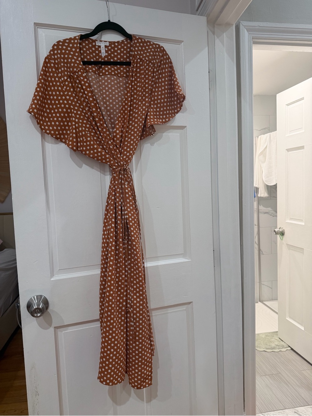Leith Rust Polka Dot Midi Wrap Dress